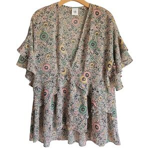 Cabi Poet Blouse Size M Boho Floral Chiffon Top‎ Ruffle Sleeve Romantic Feminine